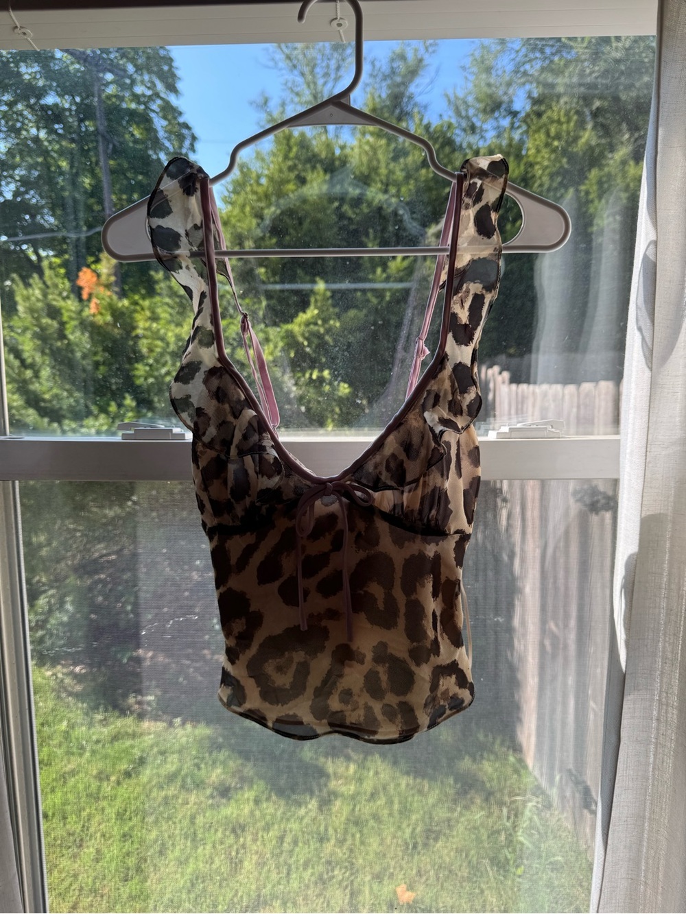 Leopard Print Ruffle-Strap Camisole - Brown